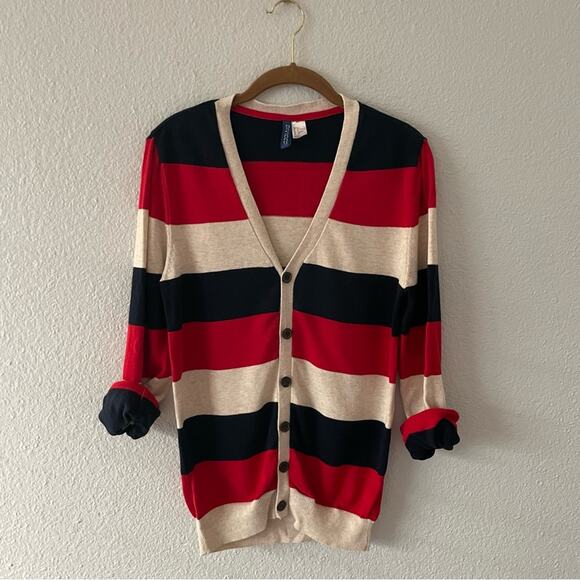 H&M Divided Striped Cardigan Bold U.S.A. OverSized small - Picture 4 of 6